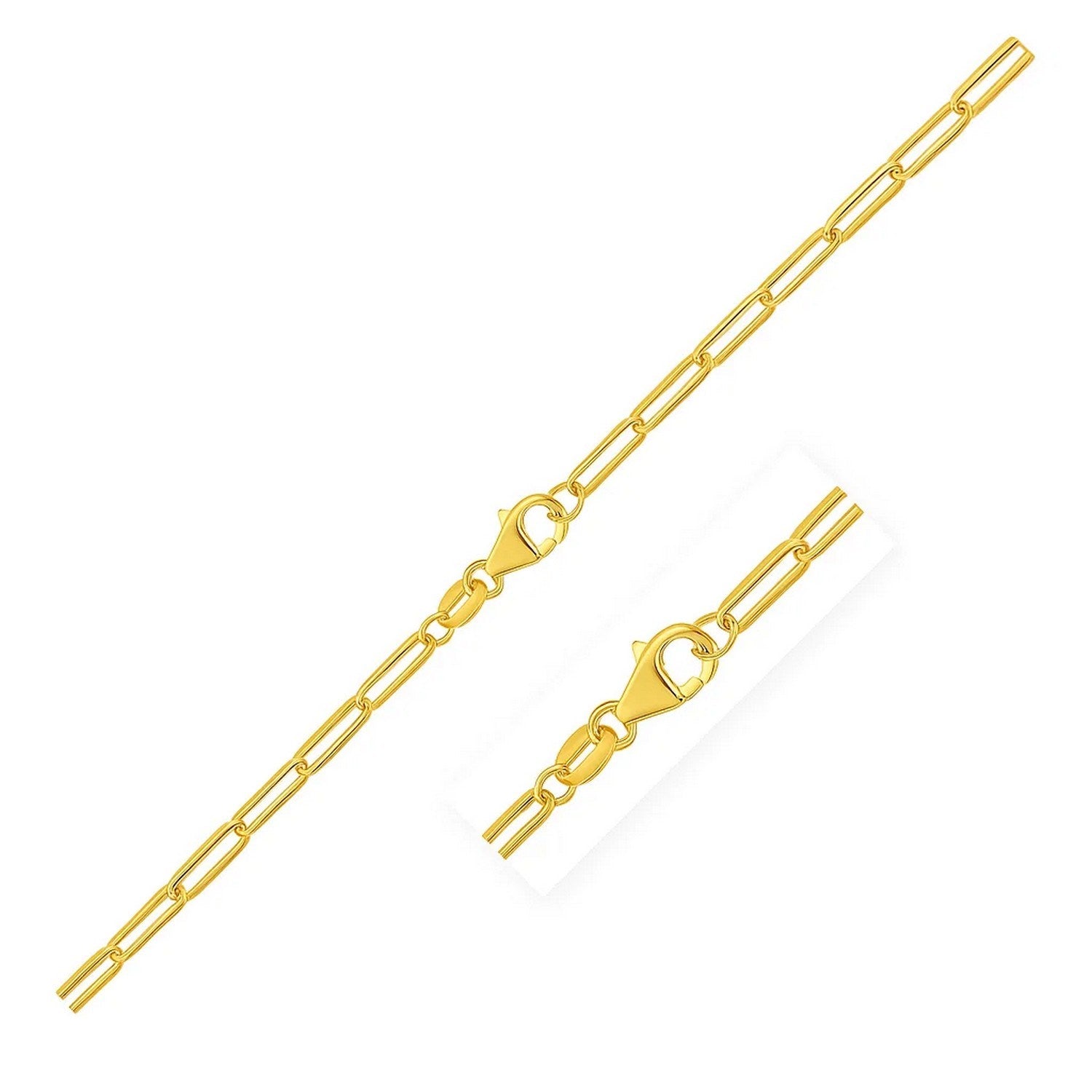 14K Yellow Gold Paperclip Bracelet (2.50 mm) in a sleek high-contrast midnight luxury editorial style